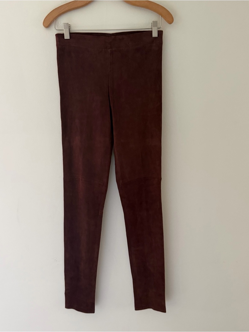 Vince Stretch Suede Leather Pants Slim Brown Raisin Pull On Waist Size XS